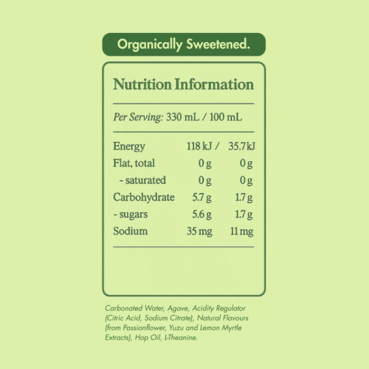 DAYSE Drift original nutrition and ingredients panel
