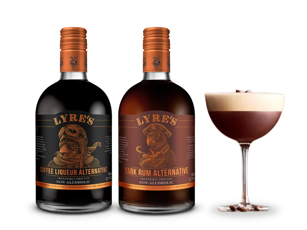 Lyre's Mocha Espresso Martini Set with Coffee Liqueur Alternative, Dark Rum Alternative and a cocktail serving suggestion