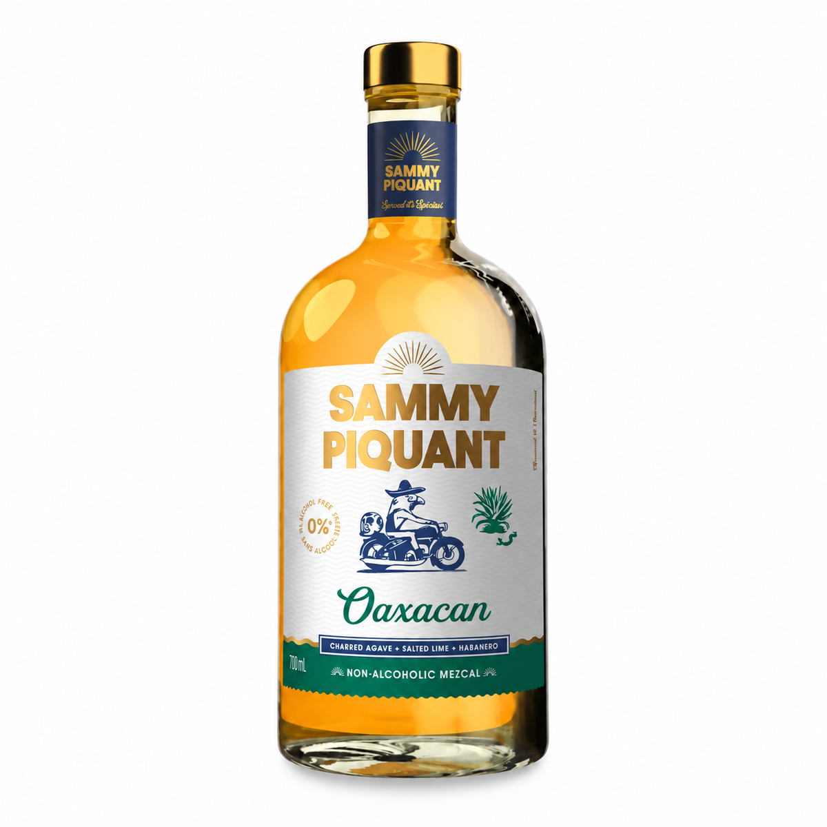 Sammy Piquant Oaxacan non-alcoholic mezcal 700ml bottle front view on white background