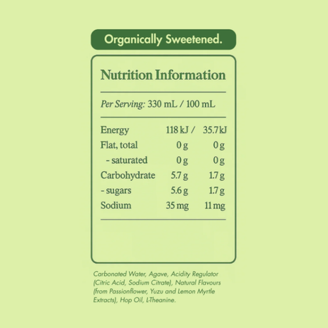 DAYSE Drift original nutrition and ingredients panel