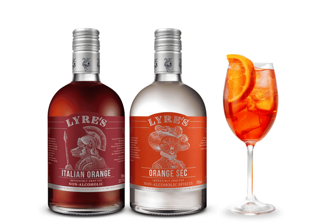 Lyre's Blood Orange Spritz Set with Italian Orange, Orange Sec and a cocktail serving suggestion