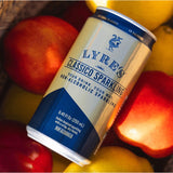 Lyre's Classico Sparkling new gold and navy can closeup