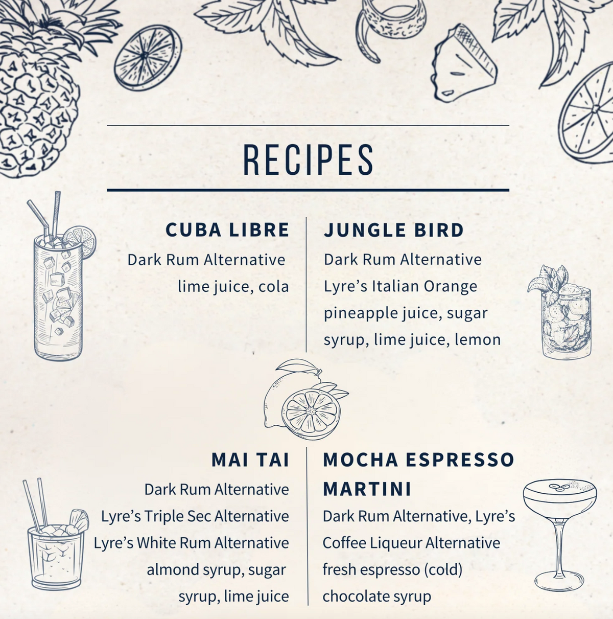 Lyre's Dark Rum Alternative 700mL – Cocktail recipes including Cuba Libre and Mai Tai