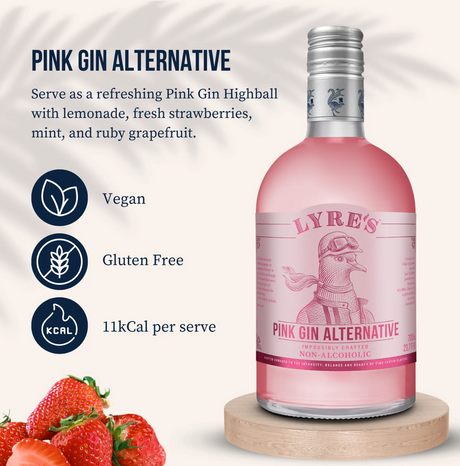 Lyre's Pink Gin Alternative — bottle features