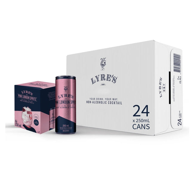 Lyre's Pink London Spritz new can with 4-pack and 24-pack carton