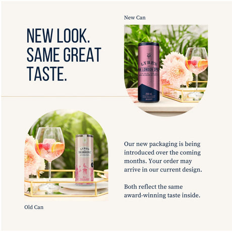 Lyre's Pink London Spritz new and old packaging comparison