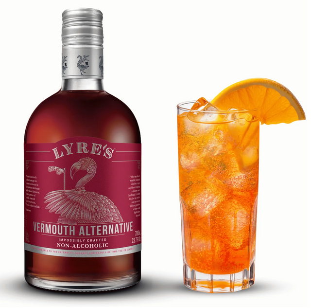 Lyre's Vermouth Alternative — Bottle and spritz